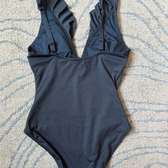 Sea Level One Piece Black Swimsuit with V-Neck and Ruched Bust - Picture 3 of 6